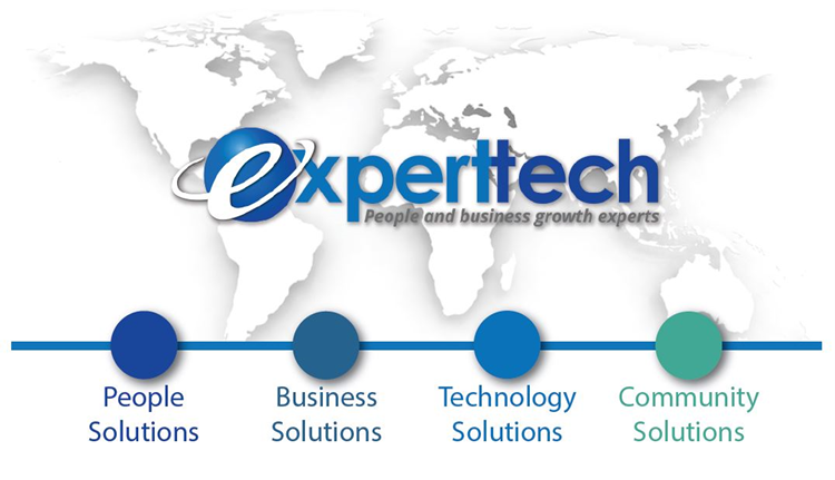 Experttech's four solutions: People Solutions, Business Solutions, Technology Solutions, Community Solutions